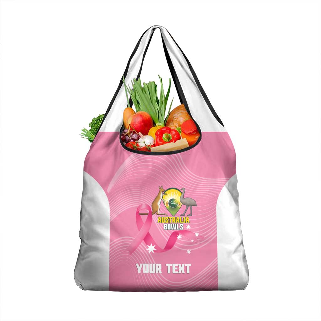 Custom Bowls Australia Breast Cancer Grocery Bag Pink Ribbon Aussie Map With Kangaroo Emu - Aussie Hoodie