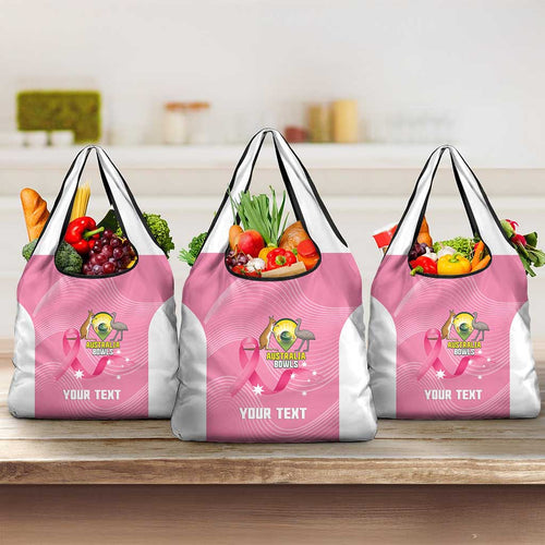 Custom Bowls Australia Breast Cancer Grocery Bag Pink Ribbon Aussie Map With Kangaroo Emu - Aussie Hoodie