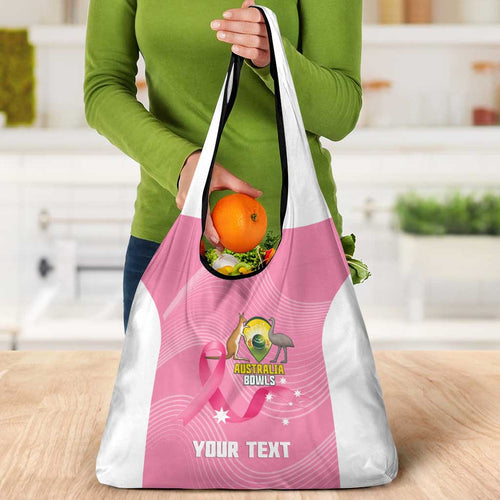 Custom Bowls Australia Breast Cancer Grocery Bag Pink Ribbon Aussie Map With Kangaroo Emu - Aussie Hoodie