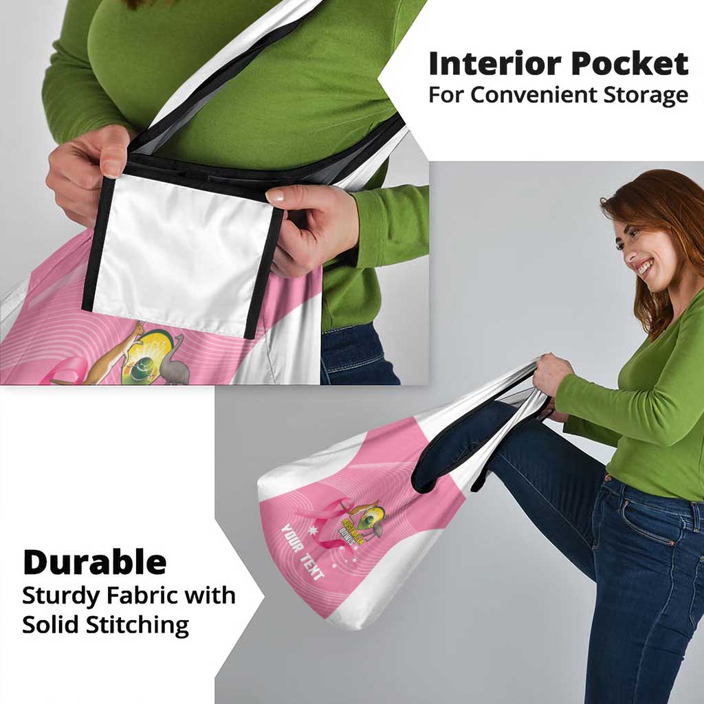 Custom Bowls Australia Breast Cancer Grocery Bag Pink Ribbon Aussie Map With Kangaroo Emu - Aussie Hoodie