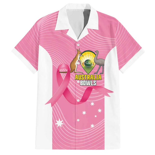 Custom Bowls Australia Breast Cancer Hawaiian Shirt Pink Ribbon Aussie Map With Kangaroo Emu - Aussie Hoodie