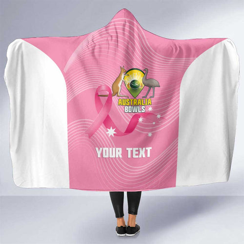 Custom Bowls Australia Breast Cancer Hooded Blanket Pink Ribbon Aussie Map With Kangaroo Emu - Aussie Hoodie