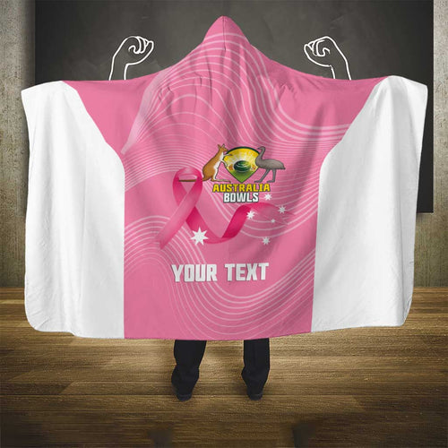 Custom Bowls Australia Breast Cancer Hooded Blanket Pink Ribbon Aussie Map With Kangaroo Emu - Aussie Hoodie