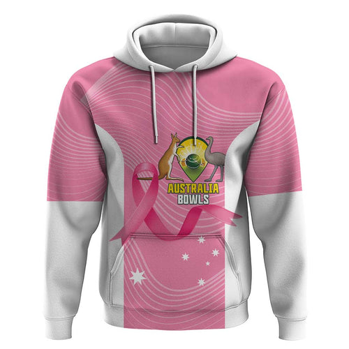 Custom Bowls Australia Breast Cancer Hoodie Pink Ribbon Aussie Map With Kangaroo Emu - Aussie Hoodie