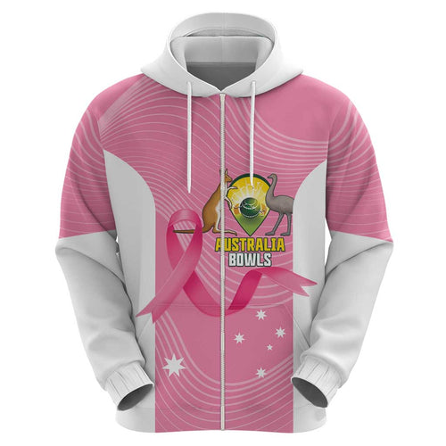 Custom Bowls Australia Breast Cancer Hoodie Pink Ribbon Aussie Map With Kangaroo Emu - Aussie Hoodie