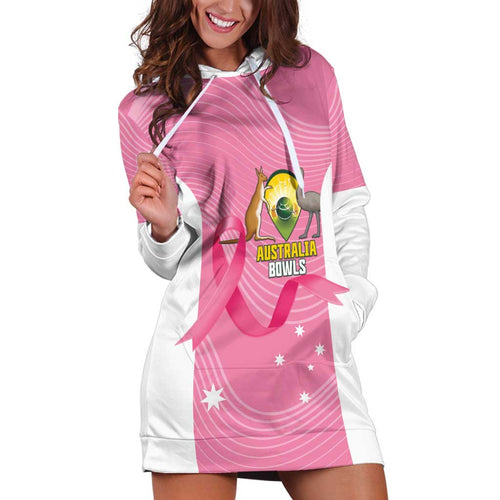 Custom Bowls Australia Breast Cancer Hoodie Dress Pink Ribbon Aussie Map With Kangaroo Emu - Aussie Hoodie