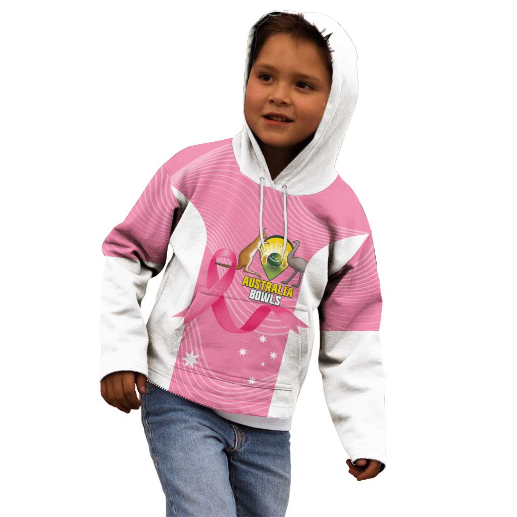Custom Bowls Australia Breast Cancer Kid Hoodie Pink Ribbon Aussie Map With Kangaroo Emu - Aussie Hoodie