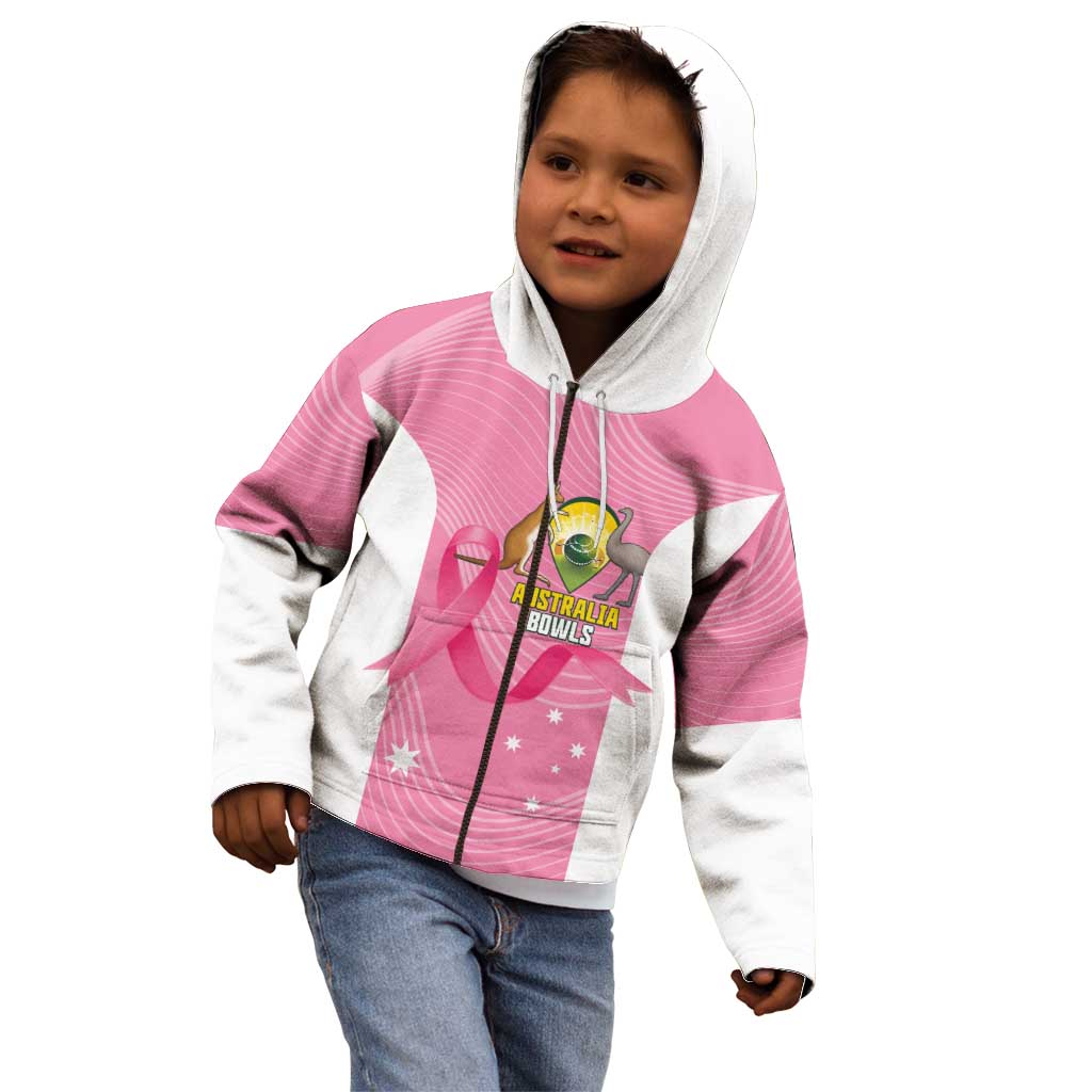 Custom Bowls Australia Breast Cancer Kid Hoodie Pink Ribbon Aussie Map With Kangaroo Emu - Aussie Hoodie