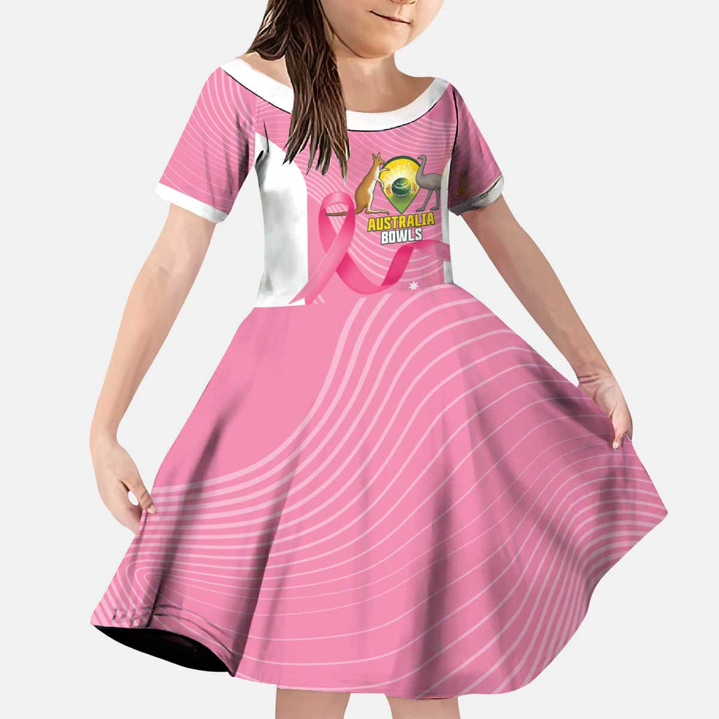 Custom Bowls Australia Breast Cancer Kid Short Sleeve Dress Pink Ribbon Aussie Map With Kangaroo Emu - Aussie Hoodie