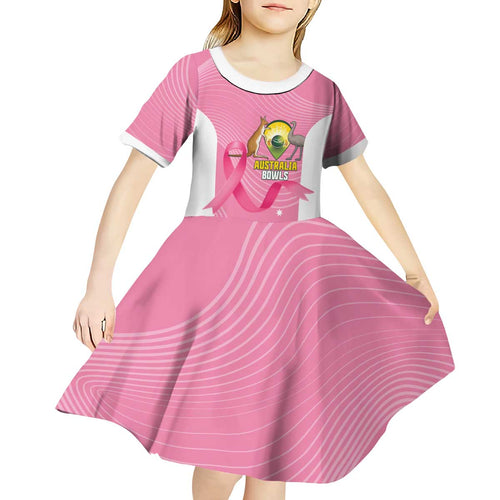 Custom Bowls Australia Breast Cancer Kid Short Sleeve Dress Pink Ribbon Aussie Map With Kangaroo Emu - Aussie Hoodie