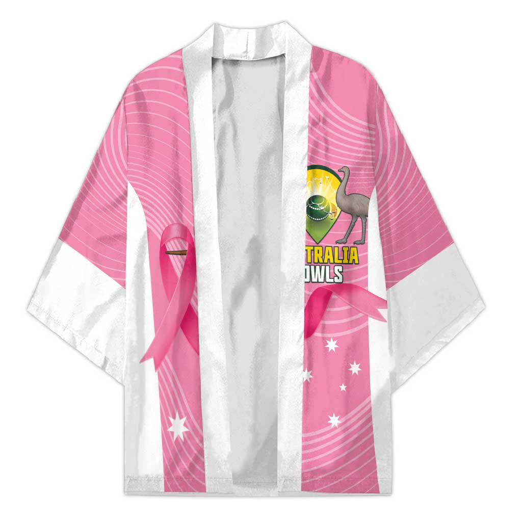 Custom Bowls Australia Breast Cancer Kimono Pink Ribbon Aussie Map With Kangaroo Emu - Aussie Hoodie