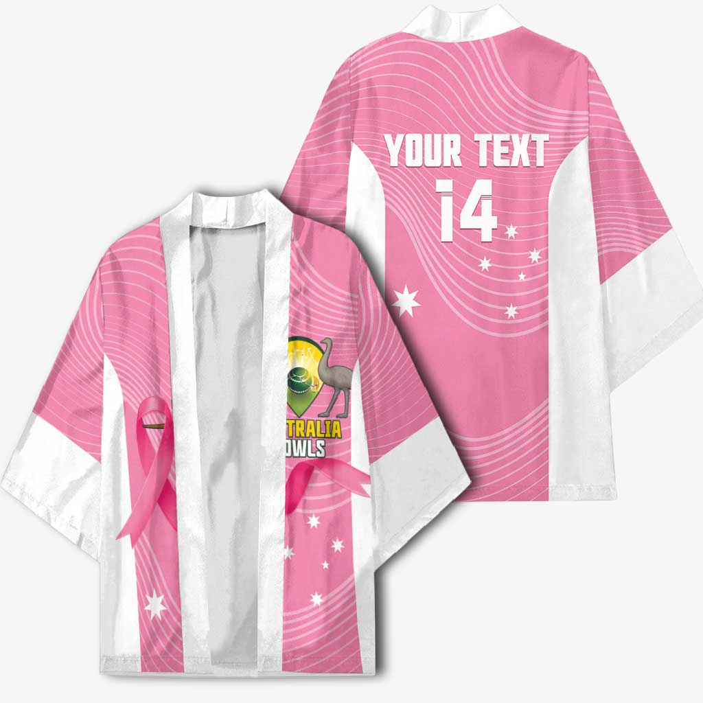 Custom Bowls Australia Breast Cancer Kimono Pink Ribbon Aussie Map With Kangaroo Emu - Aussie Hoodie