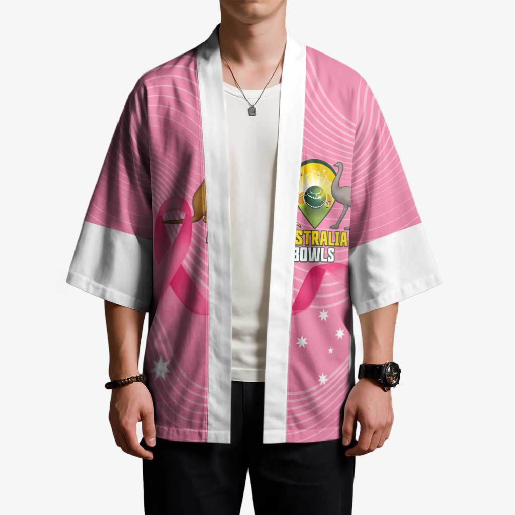 Custom Bowls Australia Breast Cancer Kimono Pink Ribbon Aussie Map With Kangaroo Emu - Aussie Hoodie
