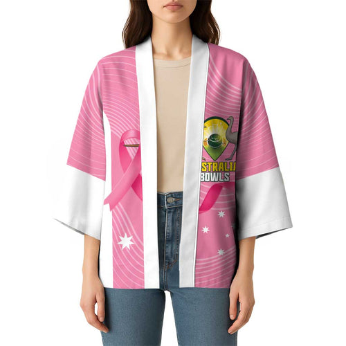 Custom Bowls Australia Breast Cancer Kimono Pink Ribbon Aussie Map With Kangaroo Emu - Aussie Hoodie