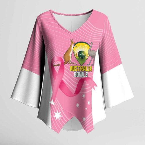 Custom Bowls Australia Breast Cancer Kimono Sleeve Blouse Pink Ribbon Aussie Map With Kangaroo Emu - Aussie Hoodie