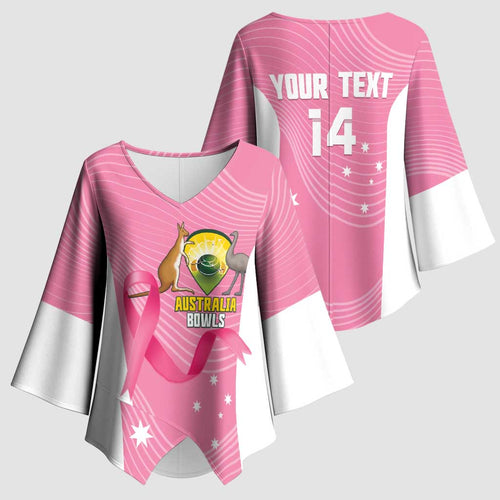 Custom Bowls Australia Breast Cancer Kimono Sleeve Blouse Pink Ribbon Aussie Map With Kangaroo Emu - Aussie Hoodie