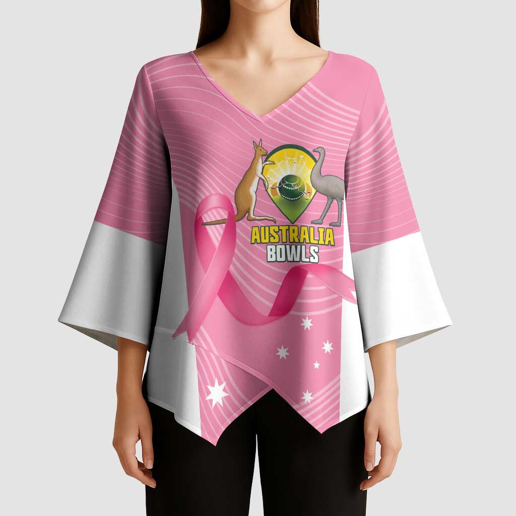 Custom Bowls Australia Breast Cancer Kimono Sleeve Blouse Pink Ribbon Aussie Map With Kangaroo Emu - Aussie Hoodie