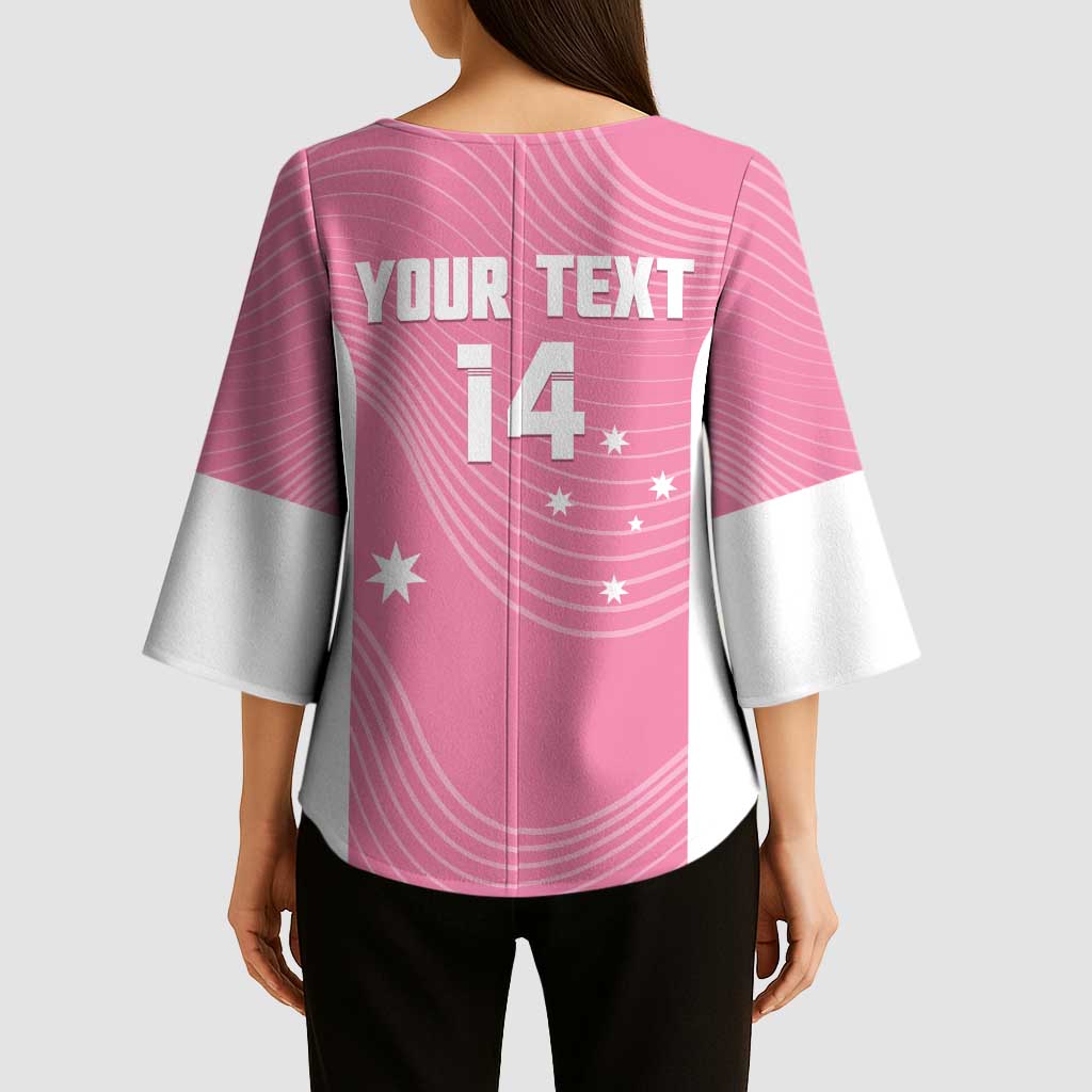 Custom Bowls Australia Breast Cancer Kimono Sleeve Blouse Pink Ribbon Aussie Map With Kangaroo Emu - Aussie Hoodie