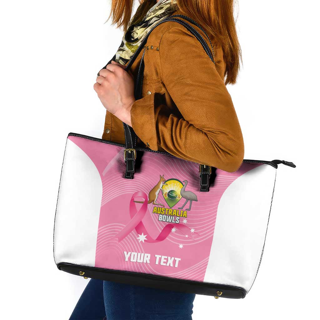 Custom Bowls Australia Breast Cancer Leather Tote Bag Pink Ribbon Aussie Map With Kangaroo Emu - Aussie Hoodie