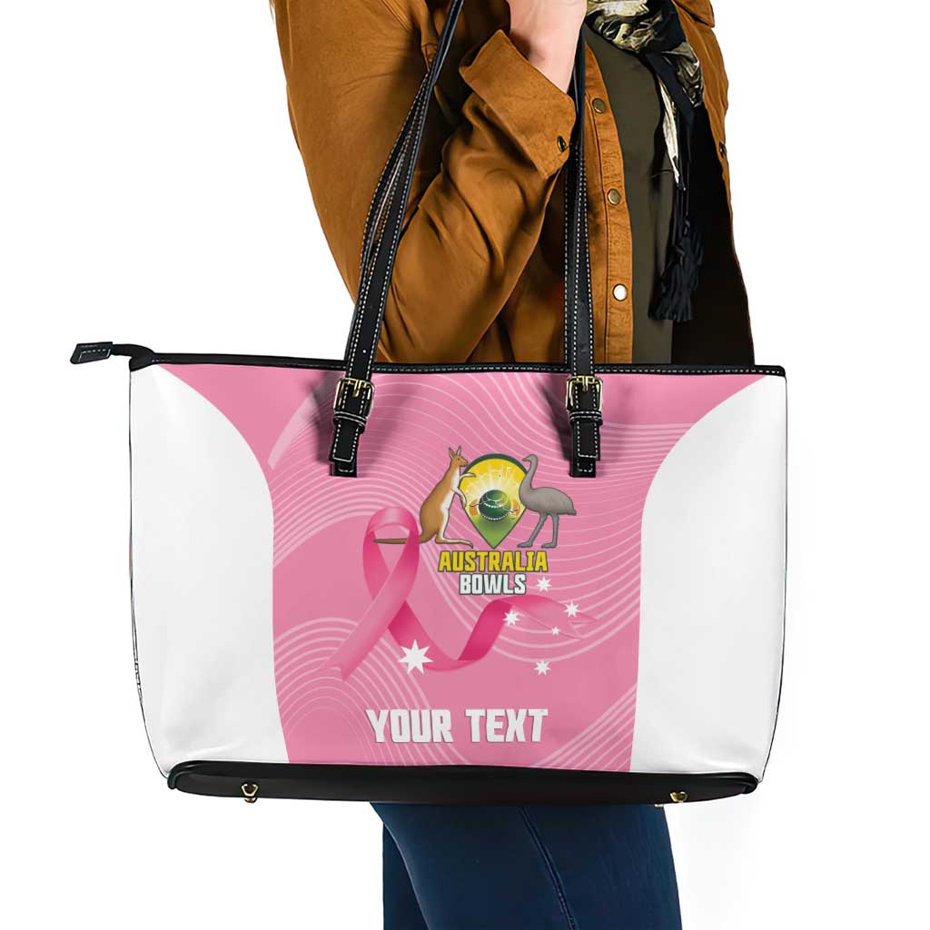 Custom Bowls Australia Breast Cancer Leather Tote Bag Pink Ribbon Aussie Map With Kangaroo Emu - Aussie Hoodie