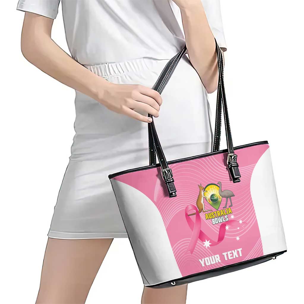 Custom Bowls Australia Breast Cancer Leather Tote Bag Pink Ribbon Aussie Map With Kangaroo Emu - Aussie Hoodie