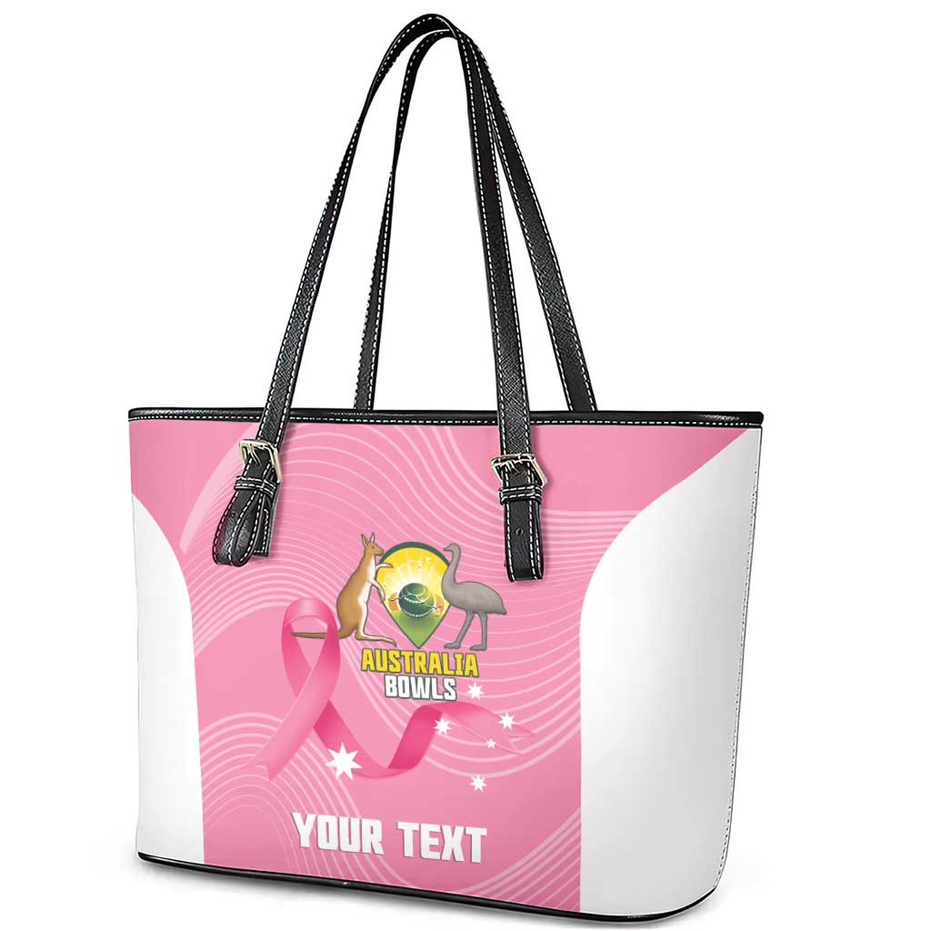 Custom Bowls Australia Breast Cancer Leather Tote Bag Pink Ribbon Aussie Map With Kangaroo Emu - Aussie Hoodie