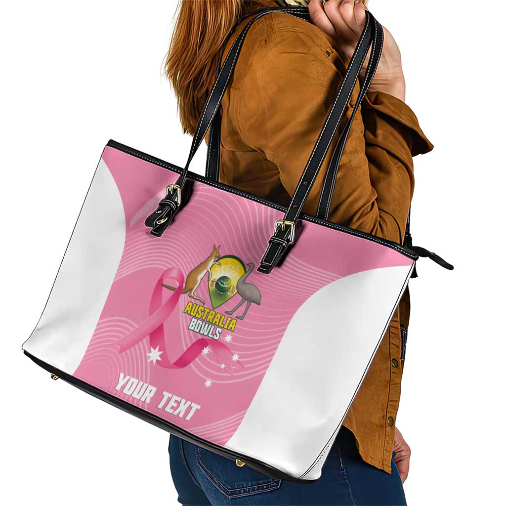 Custom Bowls Australia Breast Cancer Leather Tote Bag Pink Ribbon Aussie Map With Kangaroo Emu - Aussie Hoodie