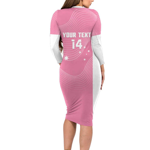 Custom Bowls Australia Breast Cancer Long Sleeve Bodycon Dress Pink Ribbon Aussie Map With Kangaroo Emu - Aussie Hoodie