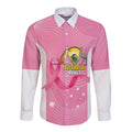 Custom Bowls Australia Breast Cancer Long Sleeve Button Shirt Pink Ribbon Aussie Map With Kangaroo Emu - Aussie Hoodie
