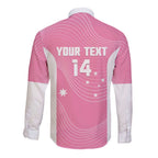 Custom Bowls Australia Breast Cancer Long Sleeve Button Shirt Pink Ribbon Aussie Map With Kangaroo Emu - Aussie Hoodie