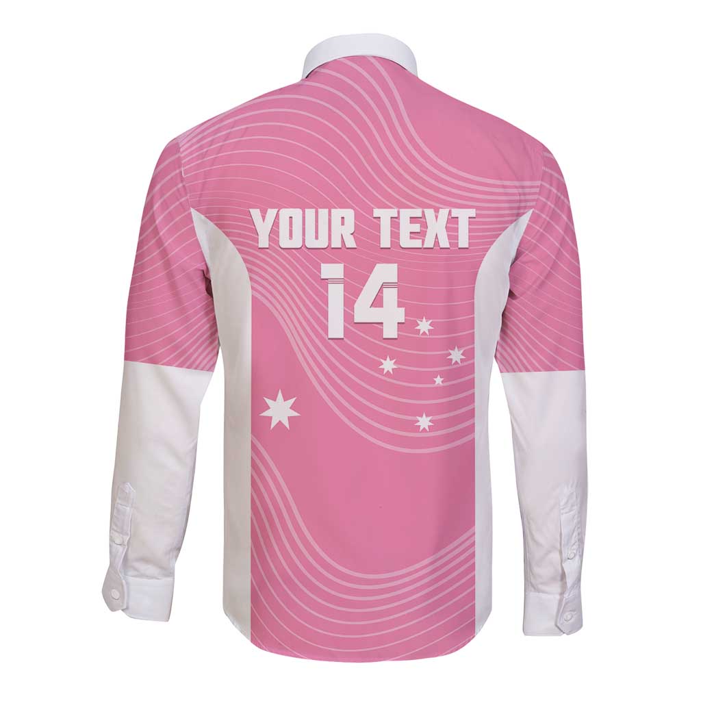 Custom Bowls Australia Breast Cancer Long Sleeve Button Shirt Pink Ribbon Aussie Map With Kangaroo Emu - Aussie Hoodie