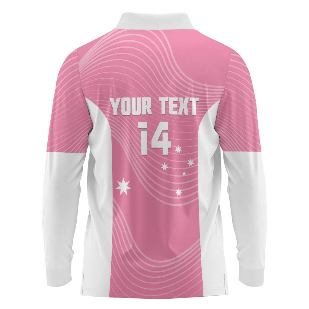 Custom Bowls Australia Breast Cancer Long Sleeve Polo Shirt Pink Ribbon Aussie Map With Kangaroo Emu - Aussie Hoodie