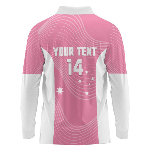 Custom Bowls Australia Breast Cancer Long Sleeve Polo Shirt Pink Ribbon Aussie Map With Kangaroo Emu - Aussie Hoodie