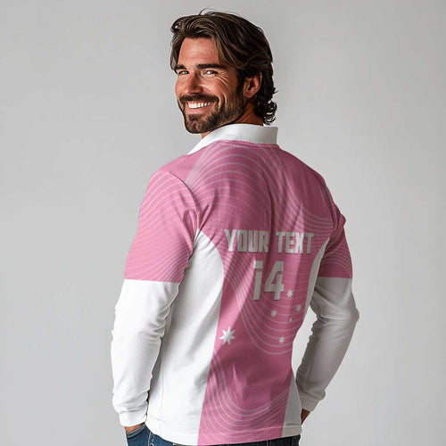Custom Bowls Australia Breast Cancer Long Sleeve Polo Shirt Pink Ribbon Aussie Map With Kangaroo Emu - Aussie Hoodie