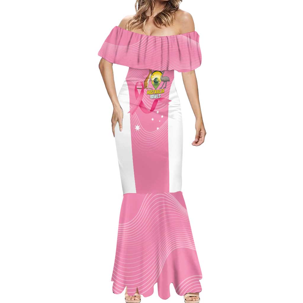 Custom Bowls Australia Breast Cancer Mermaid Dress Pink Ribbon Aussie Map With Kangaroo Emu - Aussie Hoodie