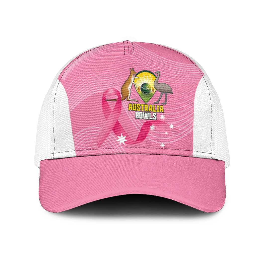 Bowls Australia Breast Cancer Mesh Trucker Cap Pink Ribbon Aussie Map With Kangaroo Emu - Aussie Hoodie