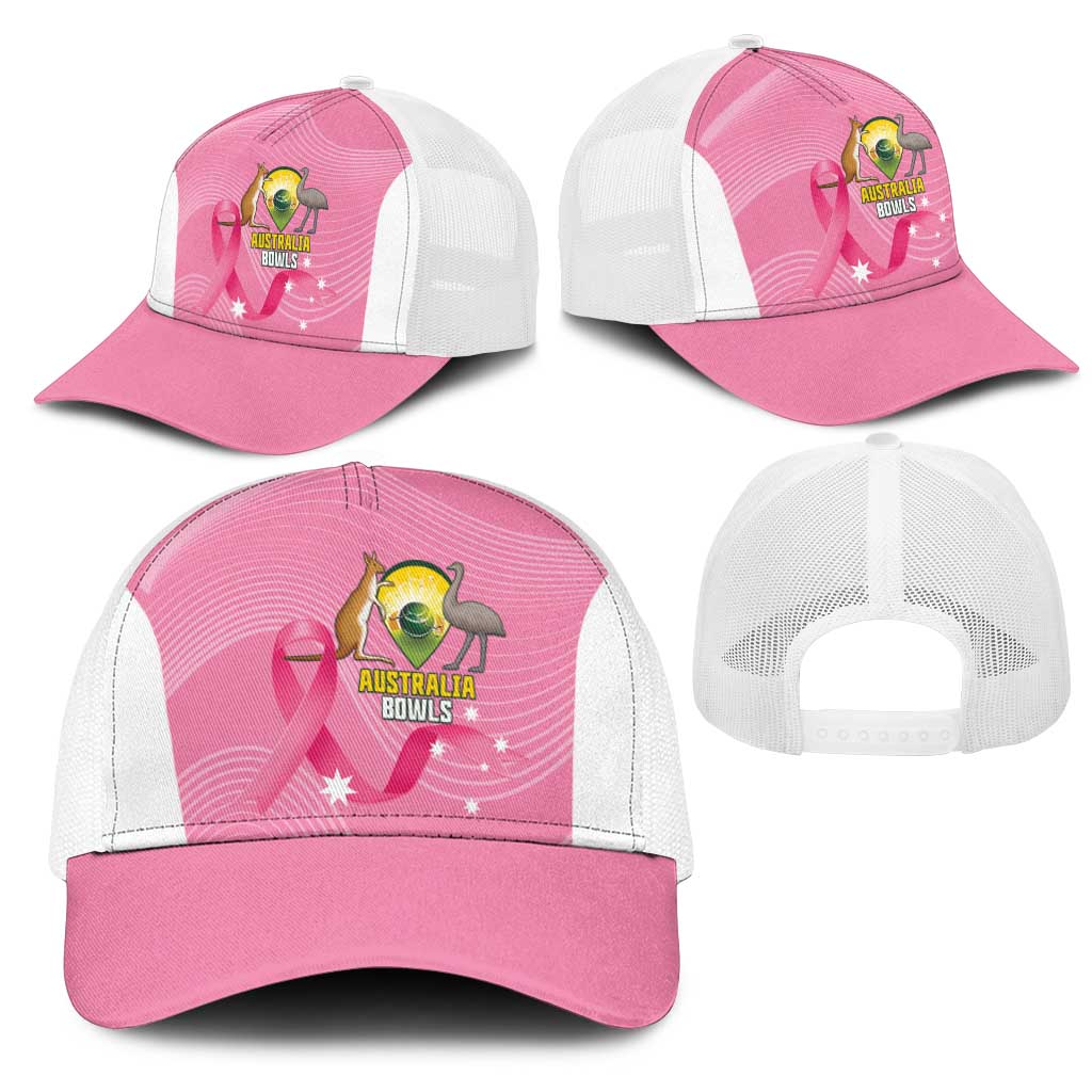 Bowls Australia Breast Cancer Mesh Trucker Cap Pink Ribbon Aussie Map With Kangaroo Emu - Aussie Hoodie
