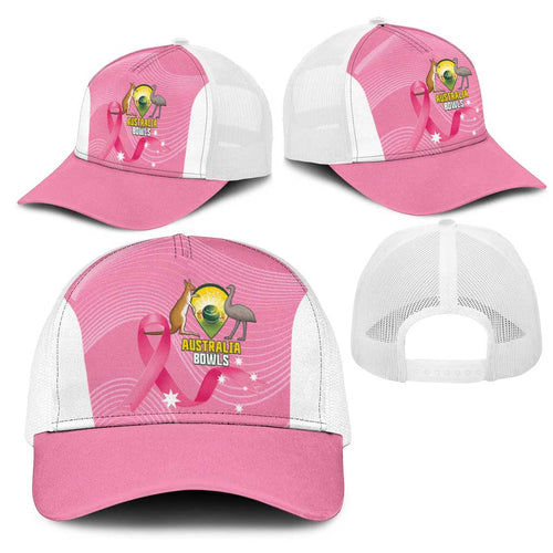 Bowls Australia Breast Cancer Mesh Trucker Cap Pink Ribbon Aussie Map With Kangaroo Emu - Aussie Hoodie