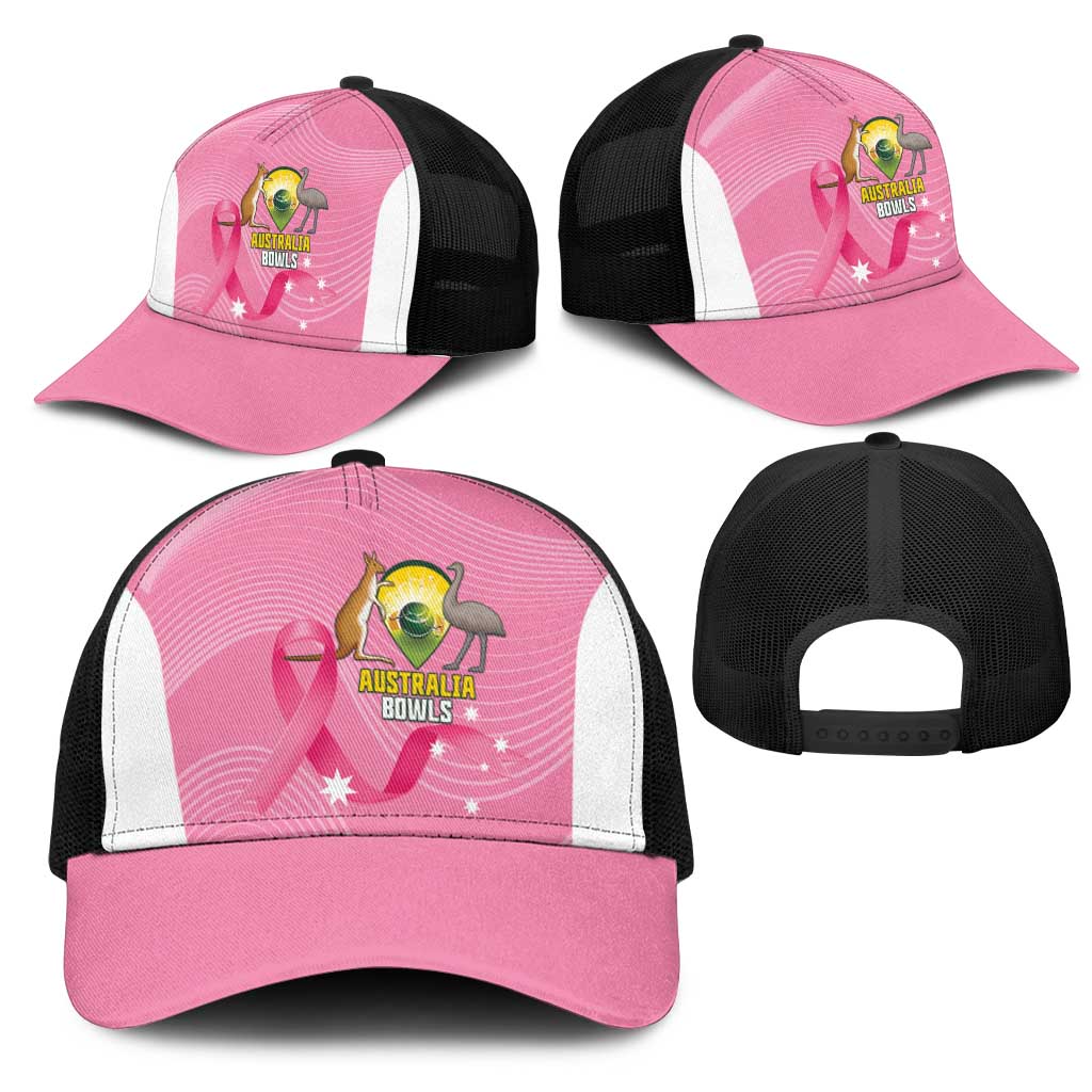 Bowls Australia Breast Cancer Mesh Trucker Cap Pink Ribbon Aussie Map With Kangaroo Emu - Aussie Hoodie