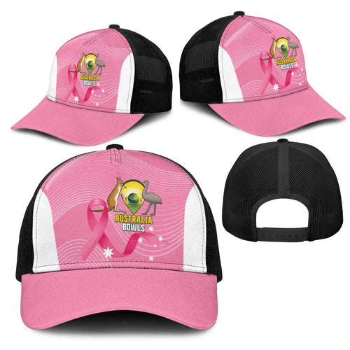 Bowls Australia Breast Cancer Mesh Trucker Cap Pink Ribbon Aussie Map With Kangaroo Emu - Aussie Hoodie