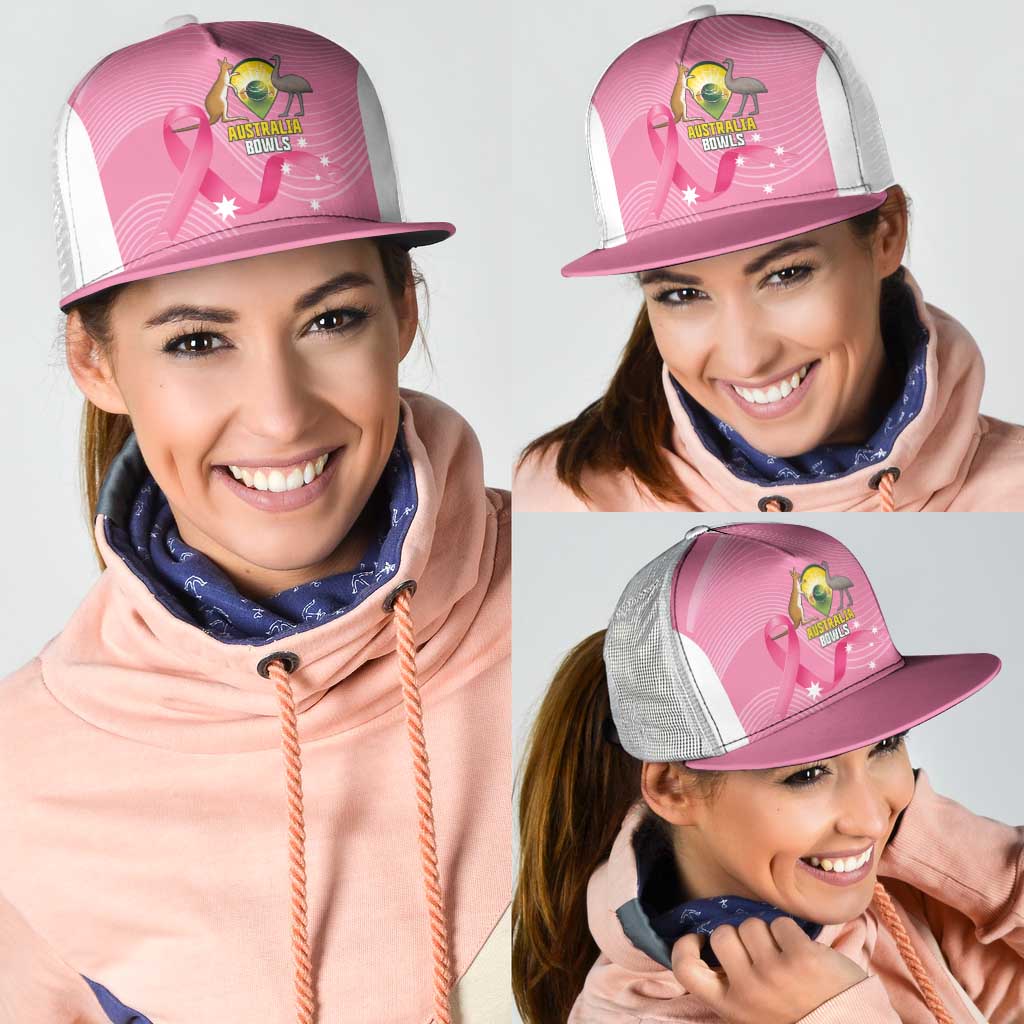 Bowls Australia Breast Cancer Mesh Trucker Cap Pink Ribbon Aussie Map With Kangaroo Emu - Aussie Hoodie