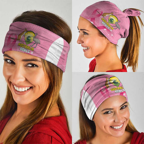 Custom Bowls Australia Breast Cancer Neck Gaiter Pink Ribbon Aussie Map With Kangaroo Emu - Aussie Hoodie