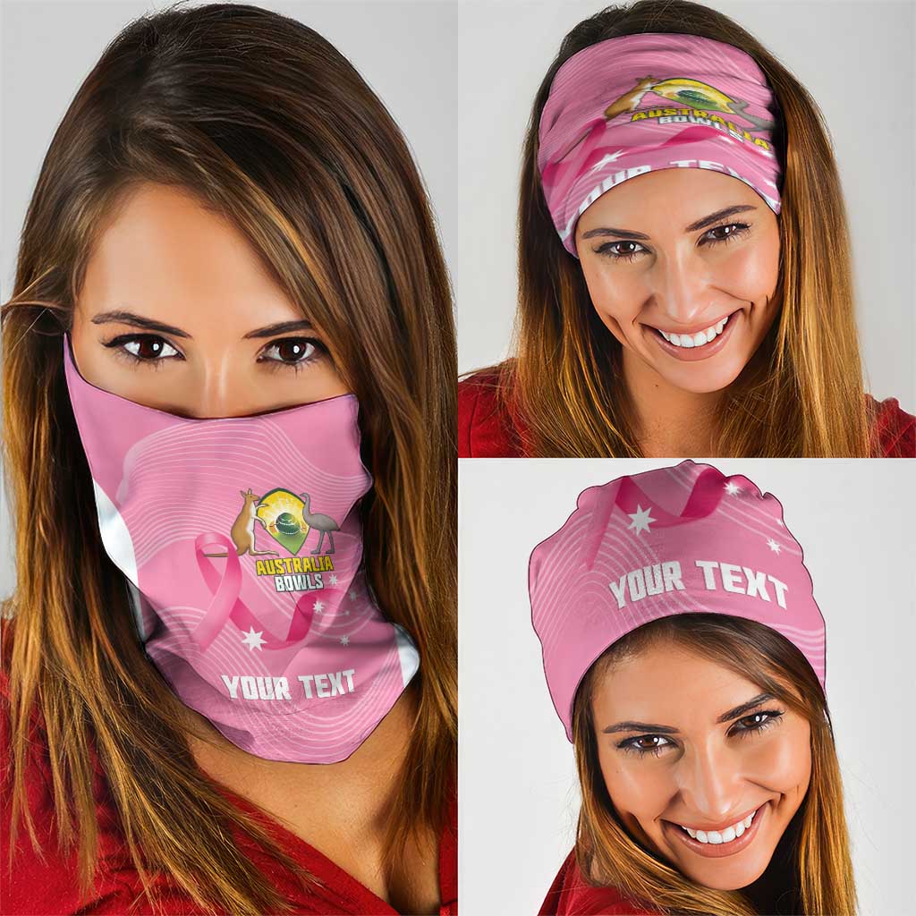 Custom Bowls Australia Breast Cancer Neck Gaiter Pink Ribbon Aussie Map With Kangaroo Emu - Aussie Hoodie