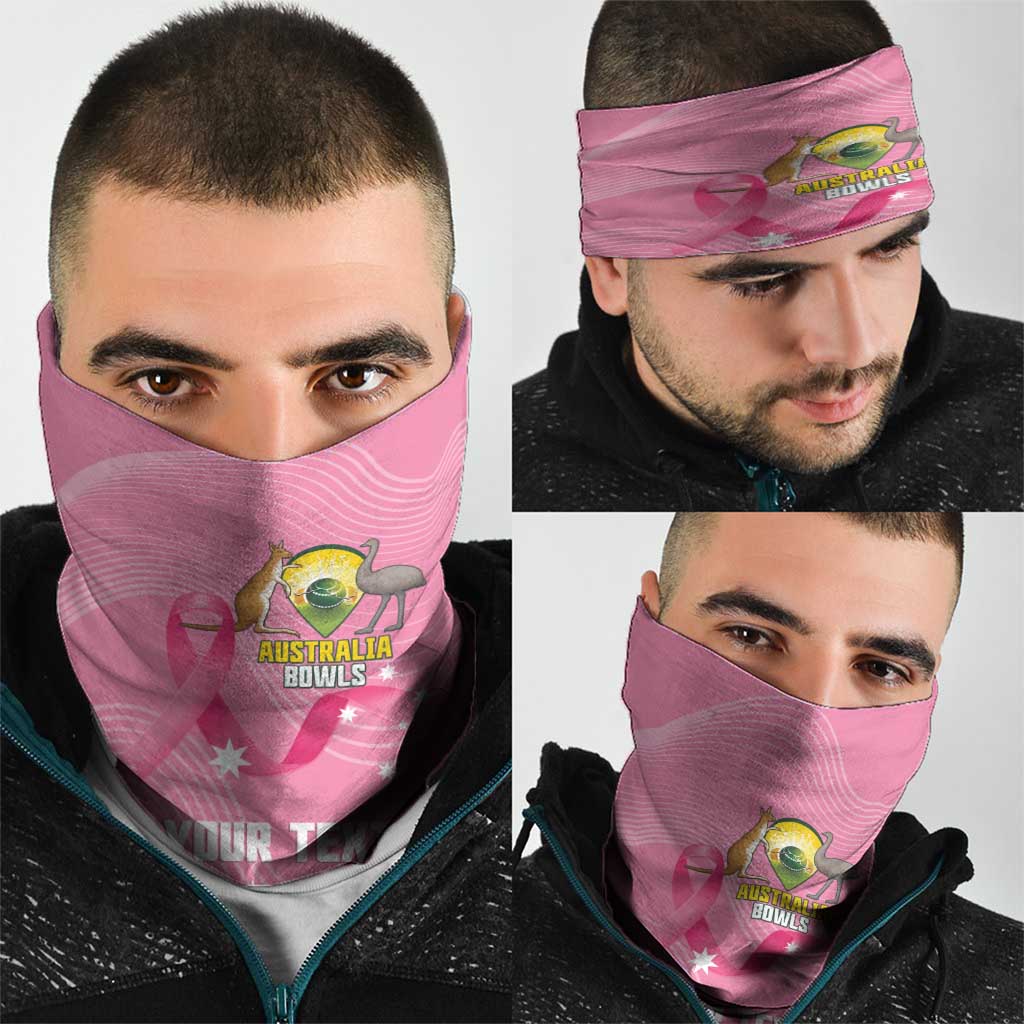 Custom Bowls Australia Breast Cancer Neck Gaiter Pink Ribbon Aussie Map With Kangaroo Emu - Aussie Hoodie