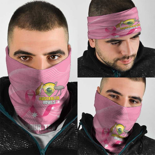 Custom Bowls Australia Breast Cancer Neck Gaiter Pink Ribbon Aussie Map With Kangaroo Emu - Aussie Hoodie