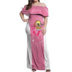 Custom Bowls Australia Breast Cancer Off Shoulder Maxi Dress Pink Ribbon Aussie Map With Kangaroo Emu - Aussie Hoodie