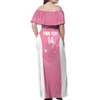 Custom Bowls Australia Breast Cancer Off Shoulder Maxi Dress Pink Ribbon Aussie Map With Kangaroo Emu - Aussie Hoodie