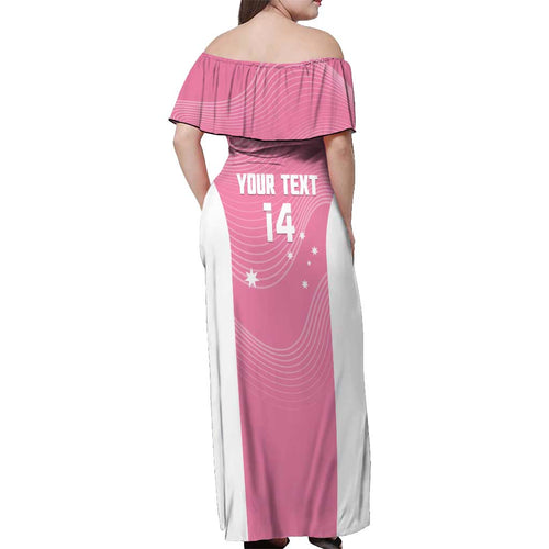 Custom Bowls Australia Breast Cancer Off Shoulder Maxi Dress Pink Ribbon Aussie Map With Kangaroo Emu - Aussie Hoodie