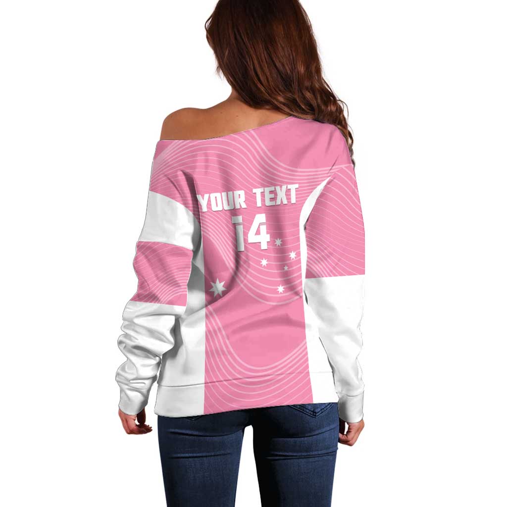 Custom Bowls Australia Breast Cancer Off Shoulder Sweater Pink Ribbon Aussie Map With Kangaroo Emu - Aussie Hoodie