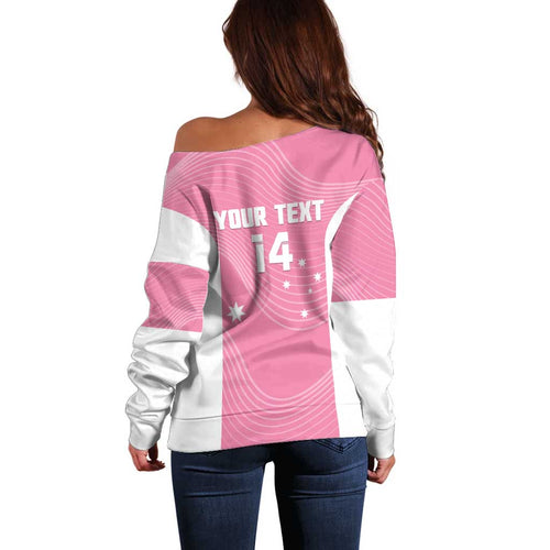 Custom Bowls Australia Breast Cancer Off Shoulder Sweater Pink Ribbon Aussie Map With Kangaroo Emu - Aussie Hoodie